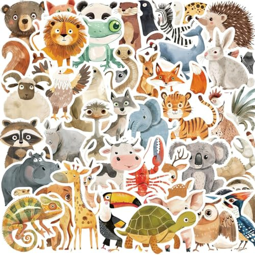 50 Pezzi Adesivi Animali Bambini, Stickers Bambini Attacca Stacca, Adesivi Per Ricompensa Animali, Impermeabili Adesivo, per Bottiglie d'Acqua Laptop Skateboard Auto Chitarra