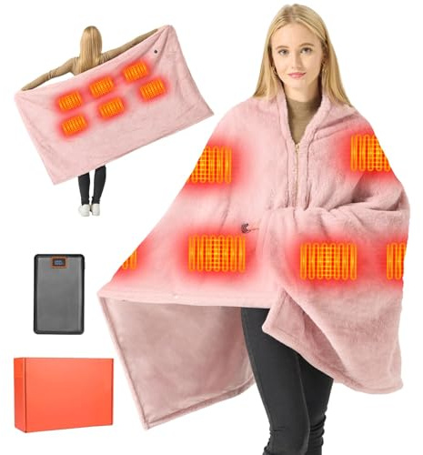 Brimekey 170x92cm Graphen Heizdecke mit Akku Kabellos 7.4V 20000mAh mit Fleece Futter, 6-Zonen Heizsystem, 3 Temperaturstufen, waschbar, weiches Fleece für Damen und Herren, Home Office & Reise