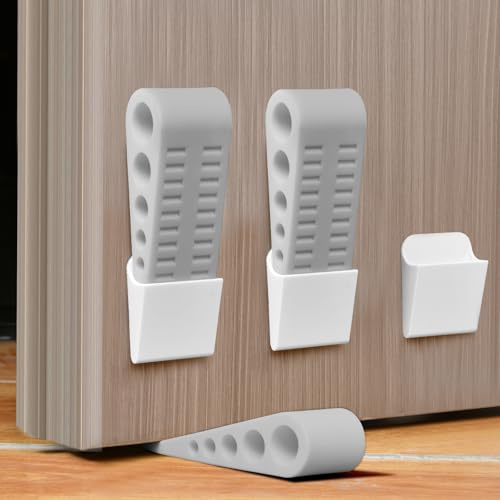 HOTUT Pack of 3 Grey Rubber Door Stoppers for Floor, Durable & Anti-Skid Heavy Duty Rubber Door Stops, Door Wedges Indoors, Ideal for All Floor Types & Rubbers Doorstops Wedge Preventing Accidents