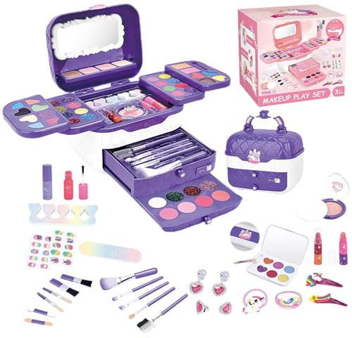 Make-up für Kinder, Mädchen, großes Kosmetik-Spielset, falsches Make-up-Set für Kinder, Mädchen, Make-up, Rolle, Geschenk für kleine