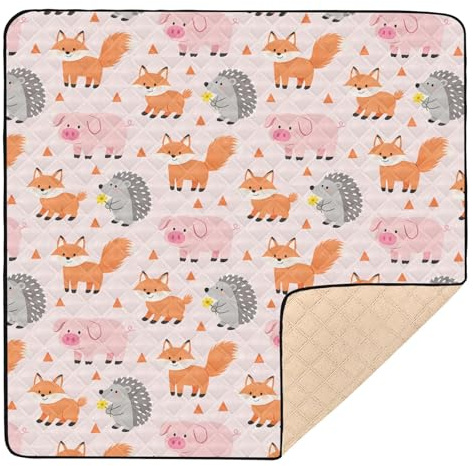 Fox Pig Igel große stabile Baby-Spielmatte für den Boden, einteilige Aktivitätsunterhaltungsmatte für Babys, Kleinkinder, 127 x 127 cm