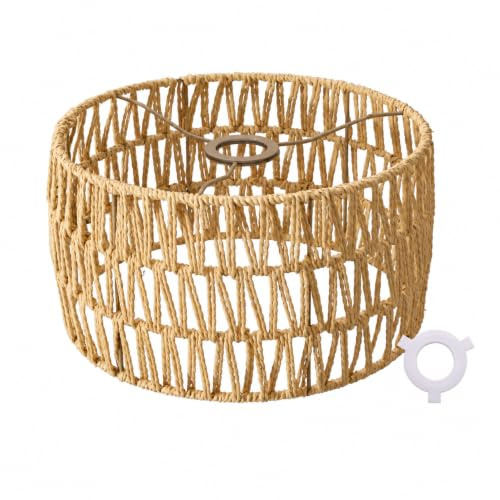 Boho Wicker Woven Rope Drum Lampenschirm 30x17cm Natur Deckenlampe Lampenschirm für E27 mit E14 Reduzierring Rustikaler Hängelampenschirm für Küche Insel & Wohnzimmer Tisch & Stehlampen