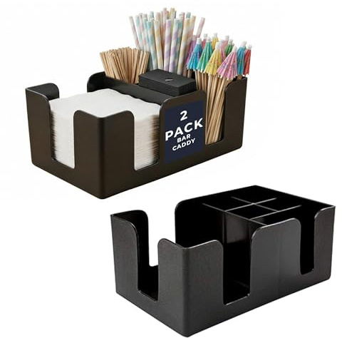 Chabrias Ltd 2 Pack Plastic Classic Bar Holder Black, Bar Storage, Bar Organiser, Bar Condiment Caddy, Napkin Holder, Straw Holder