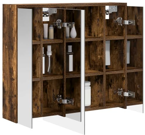 vidaXL Badezimmerspiegelschrank Geräucherte Eiche 73,5 x 16 x 62,5 cm, Moderne Badezimmer, rechteckiger Stauraum, Wandregal, doppelseitiger Spiegel, Flexibles Möbel
