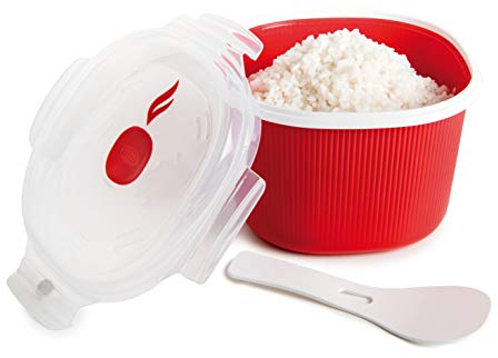 Snips |Cuoci Riso Per Microonde |Cuoci Cereali 2,70 LT| Contenitore per Microonde | Colore Rosso | Linea Tempozero | 20,5 x 20,5 x 14,5 cm | BPA Free | Made in Italy