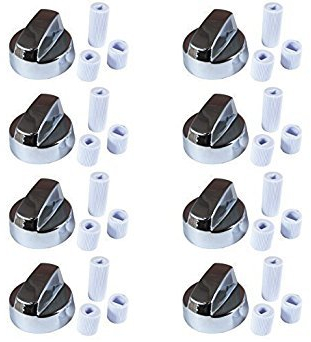 B-Creative 8 X Stoves Compatible with New World & Belling Cooker Oven Hob Silver Control Knobs & Adaptors