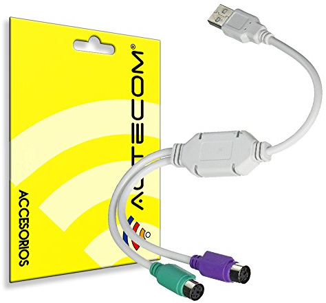 actecom® Cable conversor PS2 a USB, Adaptador de USB a Cable del Teclado y el ratón, Conmutador KVM, convertidor USB para Teclado y ratón, Blanco