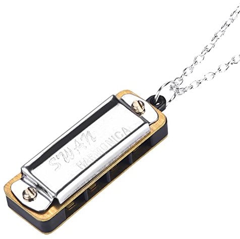 Mini Harmonika, Halskette Schlüssel von C 4 Löcher 8 Töne Mundharmonika Tragbare Mundharmonika für Kinder Anfänger(Silber)