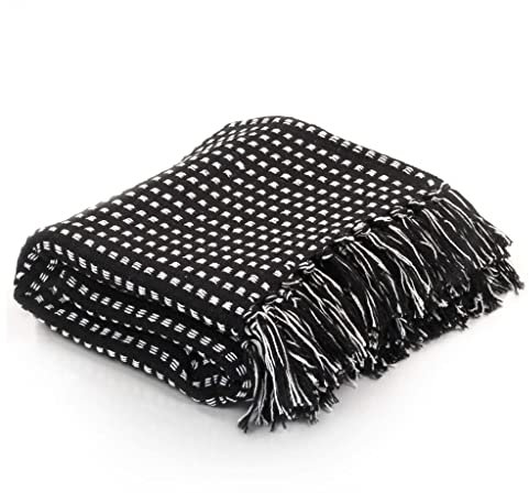 vidaXL Überwurf Baumwolle Kariert 125x150cm Schwarz Tagesdecke Bettüberwurf