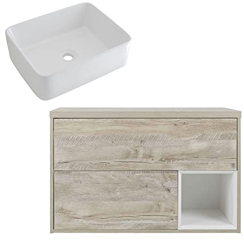 Milano Light Oak Wall Hung Bathroom Vanity Unit Rectangular Basin 800mm