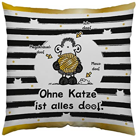Sheepworld Kissen Motiv Ohne Katze ...| Zierkissen klein, Baumwolle, 30 cm x 30 cm | Kissen mit Spruch | 45992