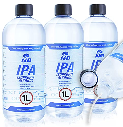 AABCOOLING IPA 1L – 3 Stück Satz - Waschbenzin, Universelles Brennspiritus, Reiner Alkohol, Für Fetten und Ölen Alkoholreiniger, Rubbing Alcohol in Einer Großen Flasche, Sehr Effizient Entferner