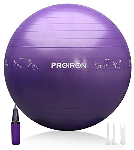 PROIRON Extra Thick Exercise Ball With Postures Shown, 55cm 65cm 75cm, Anti-Burst Gym Swiss Ball With Pump for Yoga, Pilates, Fitness