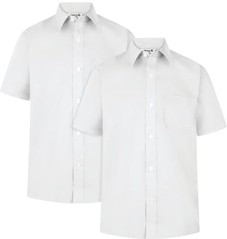 ZECO (2 Pack) Boys Short Sleeve Sleeve, Non Iron School Shirts (3-16+ Years) White