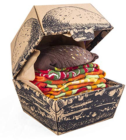 Rainbow Socks - Vege Burger Box Socks - Damen Herren Lustige Vegan Burger Gemüseburger Socken Box - Novelty Geshenk Socken für Fans vegetarischer und veganer Ernährung - 2 Paar - Größen EU 36-40