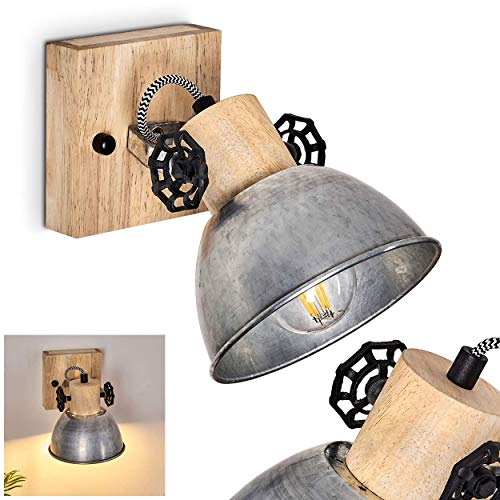 Wandleuchte Orny, verstellbare Wandlampe aus Metall/Holz in Zink/Braun, 1-flammig, 1 x E27 Fassung, Wandspot im Retro/Vintage Design, ohne Leuchtmittel