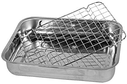 EUROXANTY Bandeja para Horno | Bandeja para Horno con Rejilla | Bandeja de acero inoxidable | Para asar | Acero Inoxidable | 35 x 25 cm