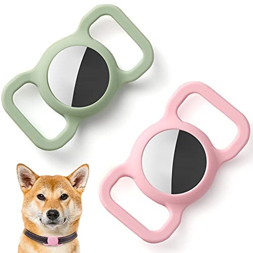 Silikon Schutz Hülle Kompatibel mit Apple Airtag GPS Finder Hundehalsband, Pet Loop Holder für Apple Air_Tags, Slide On Sleeve -Pink + Grün