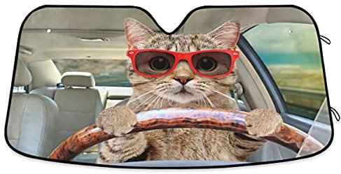 Parasol de coche para conducción de gatos, protector solar plegable para coche, protección solar para coche, mantiene tu vehículo fresco 55 x 27.6 pulgadas