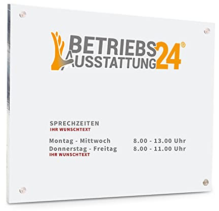Betriebsausstattung24® Individuell gefertigtes Türschild mit Wunschlogo & Text | Acrylglas, 42,0 x 29,7 cm/DIN A3 Querformat | Inkl. 4 Abstandhaltern aus Edelstahl | Zum Verschrauben