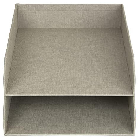 BIGSO Hakan 2er-Set Briefablage für den Schreibtisch – stapelbare Ablagefächer für Briefe, Dokumente usw, – Ordnungssystem aus Faserplatte mit Papier in Leinenoptik – beige