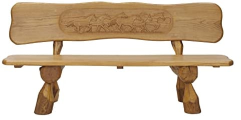 Aresso Gartenbank 200cm Relief Pferde aus Eichenholz, handgefertigt aus Massivholz