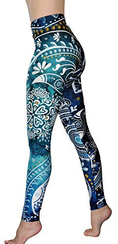 Leichte bedruckte Yoga-Leggings – weiche Workout-Leggings mit hoher Taille für Frauen – Mandala-Yogahose – lässige Damen-Leggings, Yoga-Taille / Aquamarin, Large-X-Large