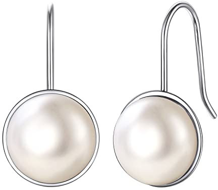 Silvora Damen Zuchtperlen Ohrhänger 925 Silber 10mm Süßwasser Zuchtperlen Hängend Perlen Ohrhänger Frauen Mädchen Perlenohrringe