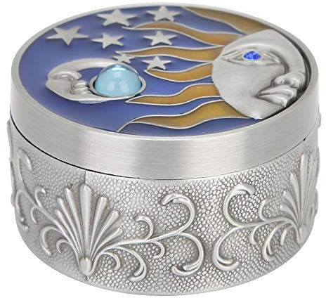 Cyrank Retro-Schmuckkästchen, stilvolle Sonne-Mond-Sterne-Schmuckkästchen für Frauen, Metall-Schmuckkästchen mit Flanellfutter, Geschenk für Mädchen und Frauen(Zinnfarbe)