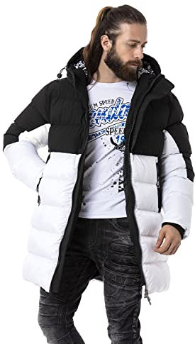 Cipo & Baxx Herren Mantel CM206 Schwarz – Stylische Winterjacke im modernen Design mit warmem Innenfutter, abnehmbarer Kapuze und funktionalen Details für kalte Tage - CM206 Schwarz 3XL