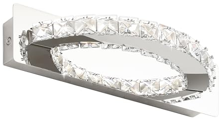 YHTlaeh Lampada da specchio a LED 10 W 720 lumen 4000 K con cristalli IP44 impermeabile 230 Vcromata (30cm, Cromo)