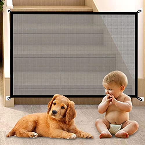 Türschutzgitter ohne Bohren Hundebarrieren 110 x 72 cm, Tragbar Hunde Türschutzgitter Treppenschutzgitter ohne Bohren für Hunde, Katzen, Haustiere (8 X Klebrige Haken)