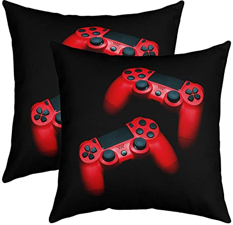 Gamepad Kissenbezüge 45x45cm Schlafsofa 2er Set Kissenbezüge Gaming Spieler Sofakissen Couchkissen Kissenhütte Game Dekor Moderne Spielkonsole Controller Rot Schwarz Kissenbezug