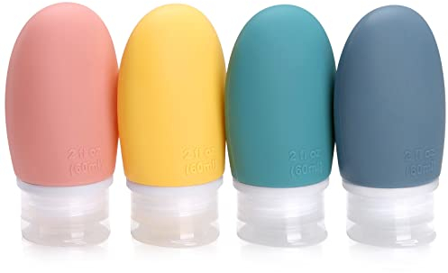 Opret 4 Stück Silikon Reiseflaschen Set, 60ml Auslaufsicher Nachfüllbare Portable Reise Container für Shampoo Creme Spülung, BPA-frei und TSA-geprüft