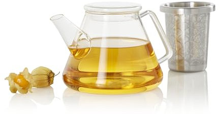 AdHoc TK49 Teekanne FUSION 1 Liter | Kanne aus hochwertigem Borosilikatglas mit einem geräumigen Feinfilter für Tee | Glas, Edelstahl