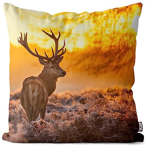 VOID Rentier Hirsch Herbst Kissenbezug Kissenhülle Polyester Weihnachten Deko Winter Outdoor Dekoration, Kissen Größe:40 x 40 cm