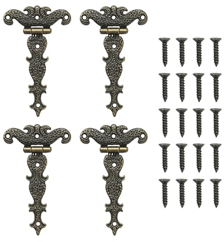 FRUHLING 4 bisagras antiguas en T, bisagras retro, bisagras para muebles, bisagras con tornillos para armarios, ventanas, cajas de madera, puertas de granero, puertas de cobertizo