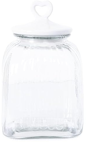 Barattolo Contenitore in Vetro con Tappo a Cuore Certificato per Alimenti, Barattoli Contenitori con Coperchio Organizer Cucina Caffè Sale Biscotti Pasta Caramelle (Quadrato Bianco 3550 ML)