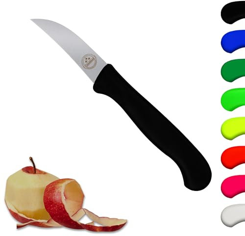 Schälmesser Solingen Schwarz scharf, gebogen 6 cm, Kartoffel, Apfel, rostfreie Klinge, Chrom-Stahl, Küchenmesser, Dünnschliff, Handabzug, Made in Germany