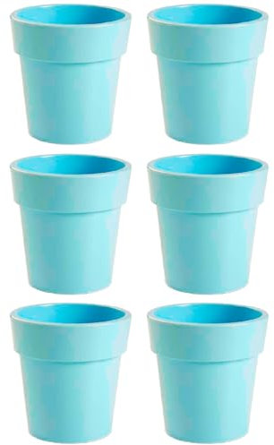 AC - Pack de 6 Macetas con aro Desmontable - Plástico Resistente - Ideal para el Hogar, Plantas, Jardín, Decoración. - Cuidado de Plantas - Forma Redonda - Ø 12 cm - Color: Azul