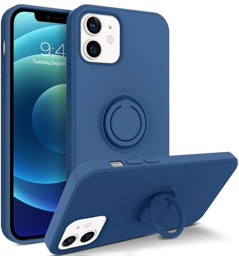 YINLAI iPhone 12 case iPhone 12 Pro Case Silm Silicone with Ring Holder Support Magnetic Car Mount TPU Rubber Protection Shockproof Gel Matte Cover Case for iPhone 12/iPhone 12 Pro 6.1 Inch,Blue