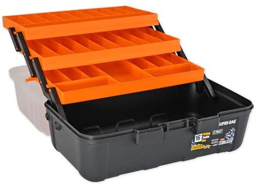 Werkzeugkoffer leer Faltbar 3 Ebenen 16 Zoll Werkzeugbox klappbar Organizer Kleinteilemagazin Sortierbox Angelbox - Werkzeugkasten für Hobby, Heim- & Heimwerker Farbe: Schwarz-Orange