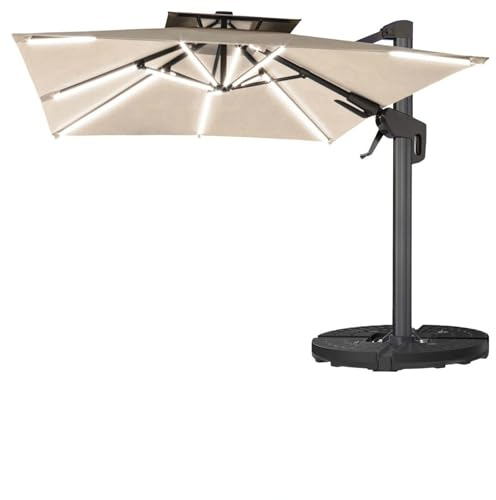 GGMMÖBEL SUN PIETRO | Sonnenschirm | Quadratisch | B:T 300 x 300 cm | Taupe | LED | +Ständer & Hülle | Gartenschirm, Ampelschirm, Balkonschirm