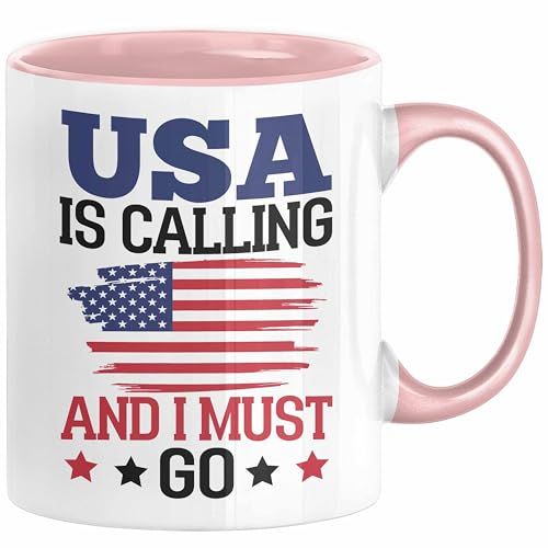 USA Tasse Geschenk Amerika Geschenkidee Auslandjahr Vereinigte Staaten Von Amerika USA Is Calling And I Must Go (Rosa)
