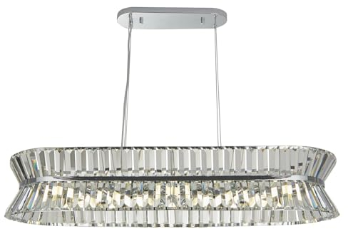 Licht-Erlebnisse Pendelleuchte Kristall 100 cm lang H: max. 1,5 cm Glas Metall in Klar Chrom für 10x G9 Hängelampe Esstisch Hängeleuchte Esszimmer Wohnzimmer