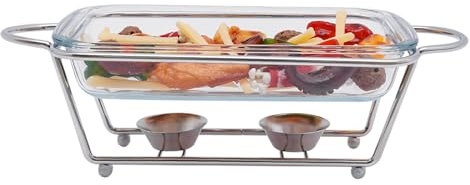 Alnemy Speisewärmer mit 2 x 1.5L Warmhaltebehälter 2 Kammer,Glasbehälter mit Glasdeckel Wärmebehälter,Familienessen weit verbreitet und eignet Sich zum Kochen in Mikrowellen und Öfen,Edelstahl Silber