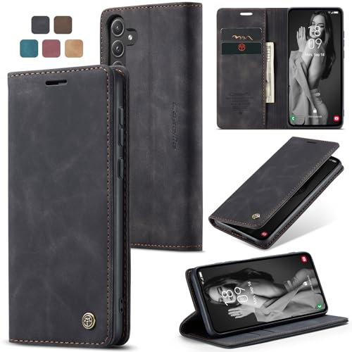 Cracedily Funda para Samsung Galaxy A55 Case, Carcasa Protectora Antigolpes Case, Soporte Plegable, Ranura para Tarjeta, Cover Cuero PU Carcasa Samsung Galaxy A55 5G, Negro