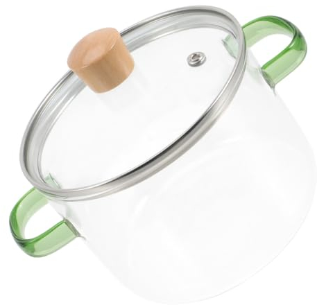 WATIIFUFU Glass Saucepan Stew Noodle Cookware Chocolate Melting Pot Clear Pot and Pans Clear Pots for Cooking Fruit Bowl Kitchen Pot for Pasta Fruit Dish Wooden Binaural
