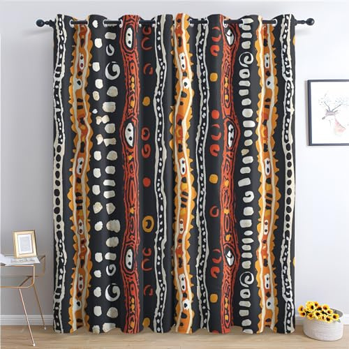 zcwl Boho Bunt Vorhänge, Afrikanischer Stil Verdunklungsvorhänge mit Ösen, Vorhang Blickdicht für Wohnzimmer Schlafzimmer Dekoration, Gardinen mit Muster, 2er Set, 137 x 117 cm (HöhexBreite)