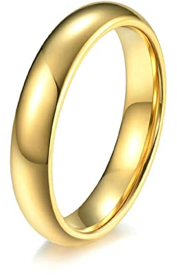 Lieson Wolfram Ring Verlobung, Einfach Poliert 4MM Freundschaftsringe Eheringe Hochzeitsringe Partnerringe für Herren Damen Gold Gr.54 (17.2)